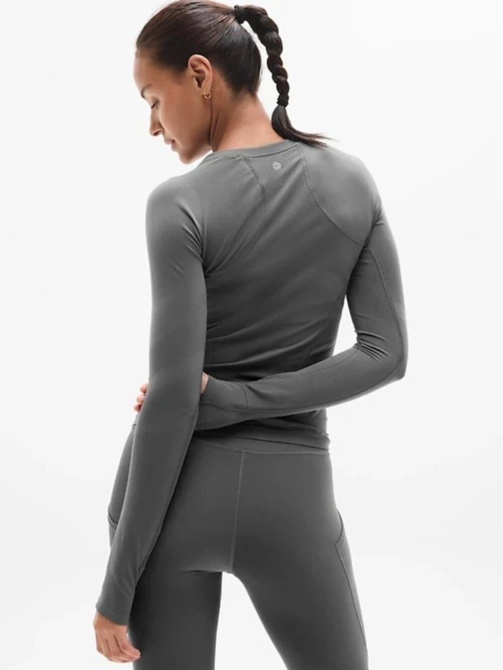 Athleta M Momentum Seamless Top Shadow Grey Medium Regular Long Sleeve